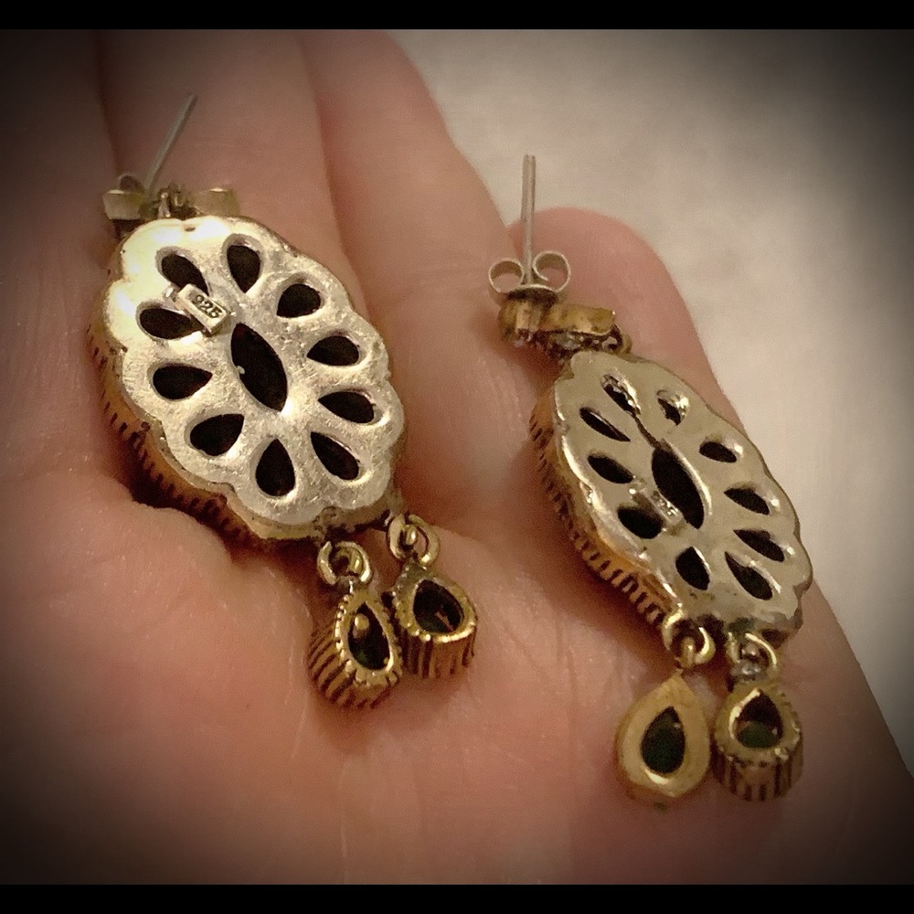 Ruby Emerald Dangle Earrings Solid 925 Silver/Gold - image 5